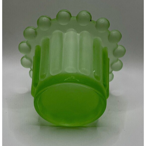VINTAGE GREEN FROSTED GLASS Candle Holder, Ball Bead Rim, Footed, Votive - Picture 5 of 7